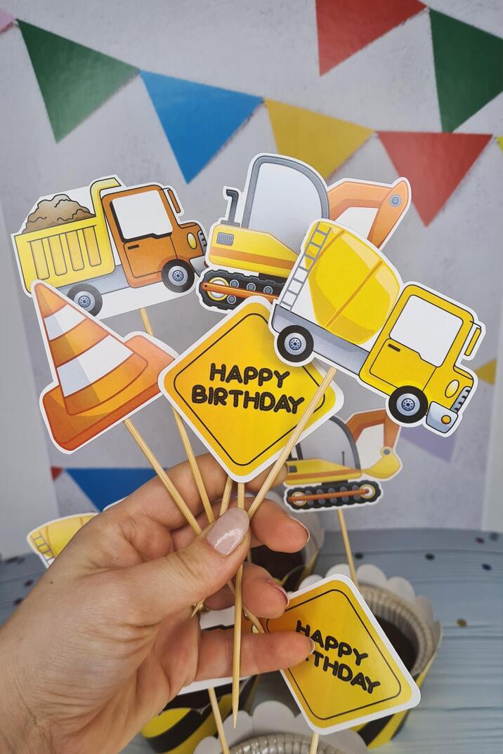 İnşaat Konsept Kürdan Süsleri Cupcake Süsleri Lüks Büyük Boy 10lu Paket - 4