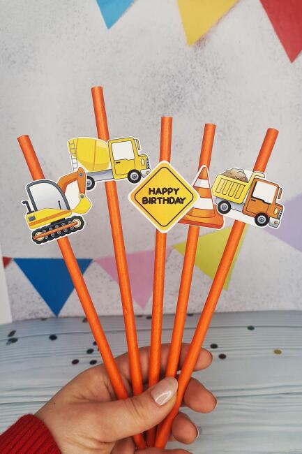 İnşaat Konsept Pipet Süsleri 10lu Lüks Pipet Paketi - 1