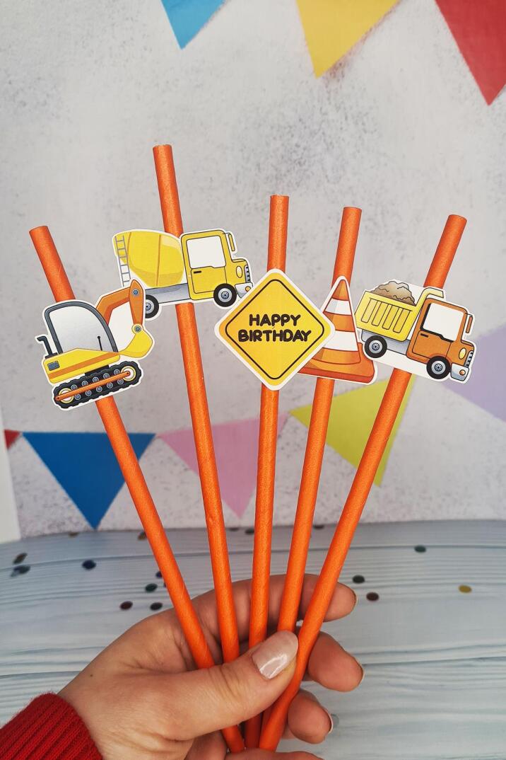 İnşaat Konsept Pipet Süsleri 10lu Lüks Pipet Paketi - 1