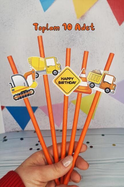 İnşaat Konsept Pipet Süsleri 10lu Lüks Pipet Paketi - 4