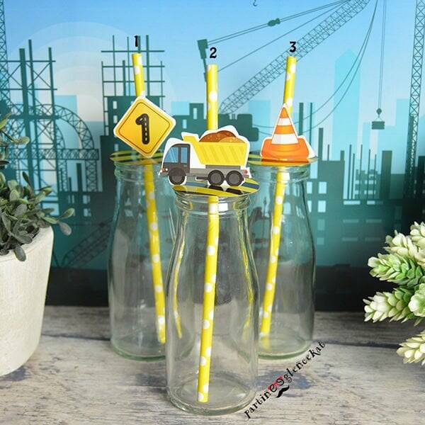 inşaat Konsept Pipet Süslü Limonata Şişesi - 1
