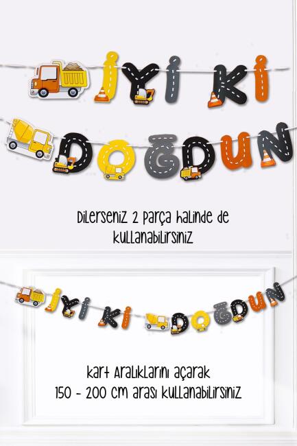 İnşaat Tema Doğum Günü İyi Ki Doğdun Banner Kalın Kart Uzun Banner 