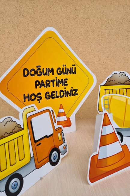 İnşaat Temalı Doğum Günü Parti Seti Ayaklı Masa Üstü Maket Bannerlı Parti Süsleme Seti - 3