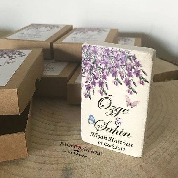 İsim - Tarih Yazılı Doğal Taş Magnet Nikah Şekeri - 1