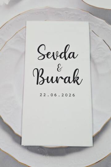 İsimler Tarih Baskılı Nişan Düğün Konsept Baskılı Peçete