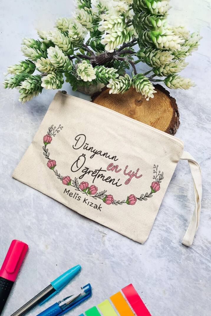 İsimli Öğretmene Hediye Clutch Çanta Dünyanın En İyi Öğretmeni - 1