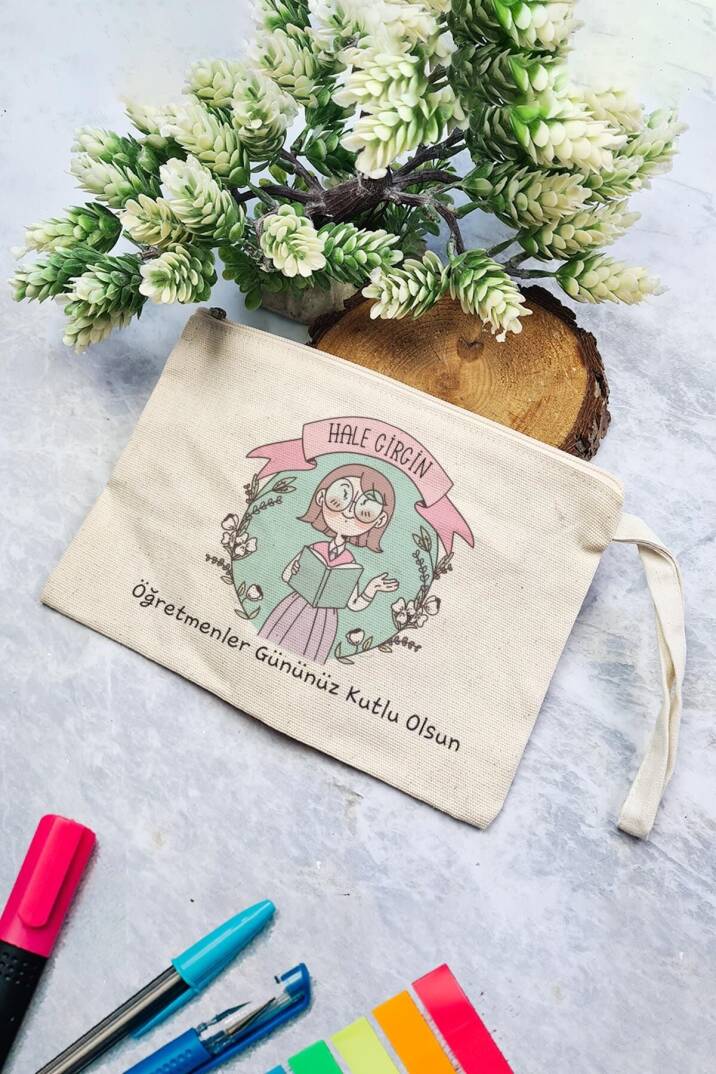 İsimli Öğretmene Hediye Clutch Çanta Figürlü Model - 1