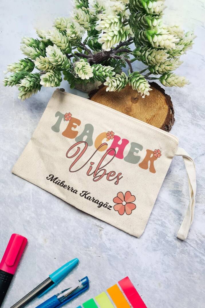 İsimli Öğretmene Hediye Clutch Teacher Vibes - 1