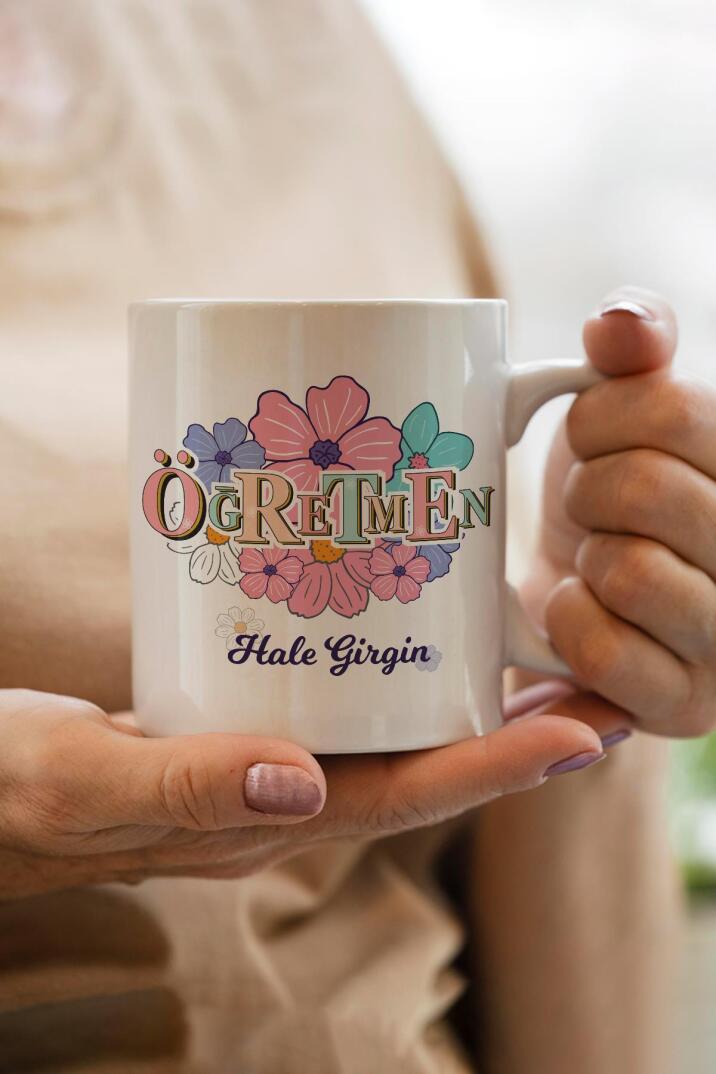 İsimli Öğretmenler Günü Hediyesi Kupa Bardak İsme Özel Öğretmene Hediye Çiçekli Öğretmen - 1