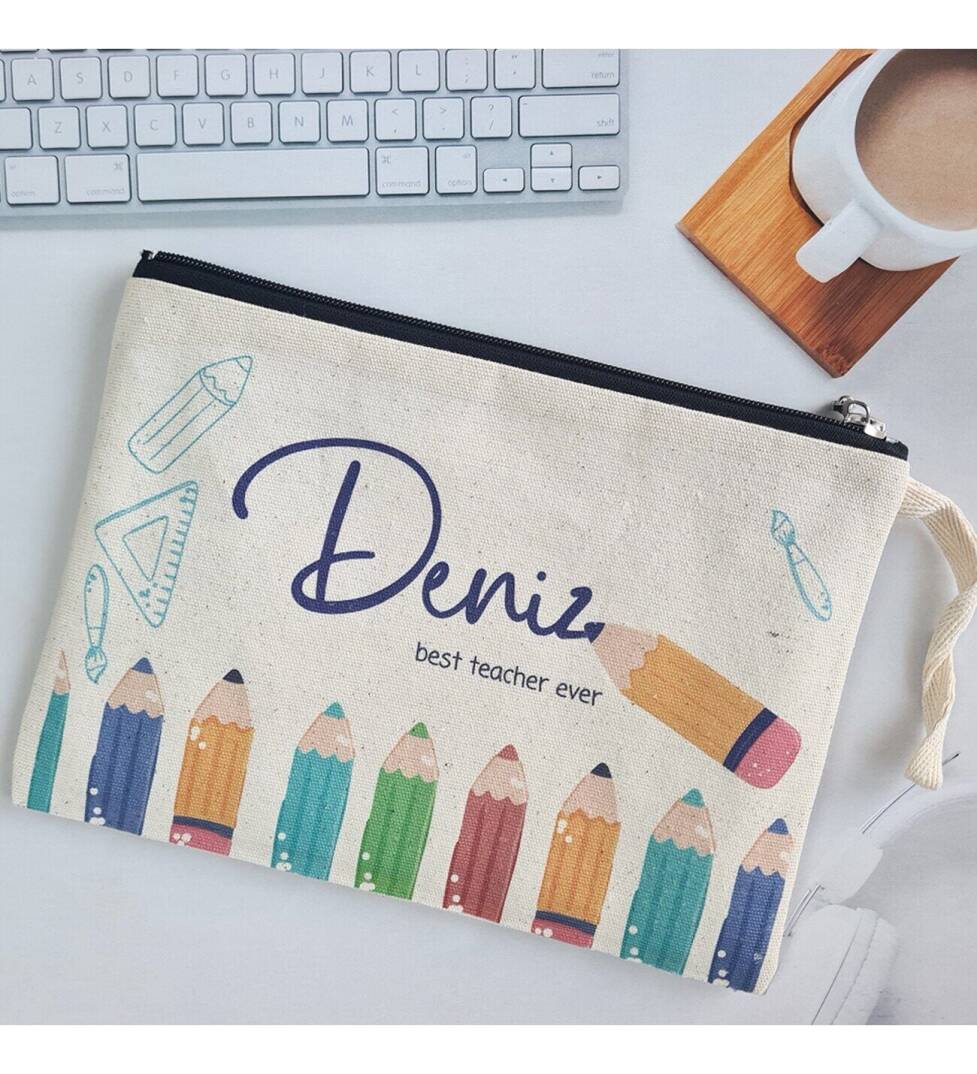 İsme Özel Baskılı Öğretmenler Günü Hediyesi Astarlı Clutch Çanta - 1