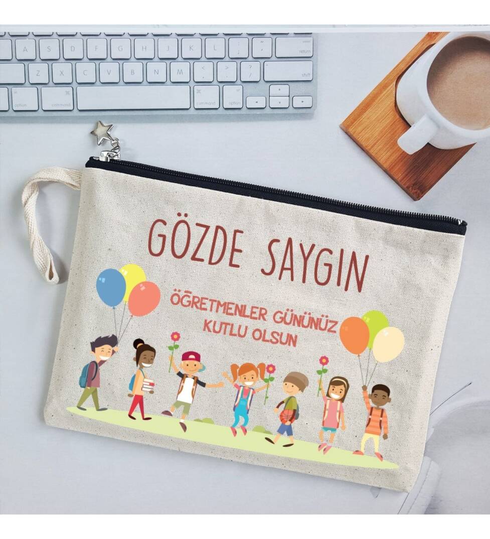 İsme Özel Baskılı Öğretmenler Günü Hediyesi Astarlı Clutch Çanta - 1