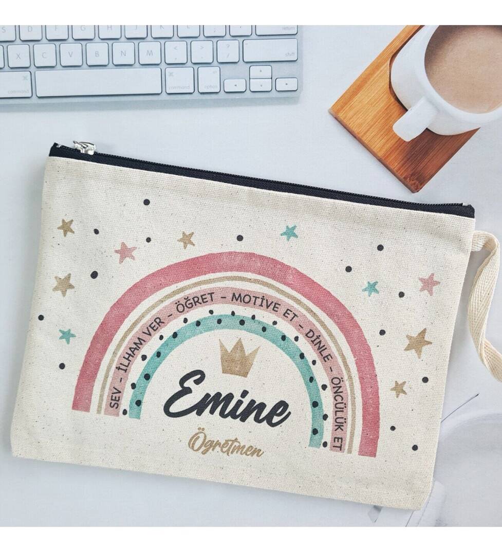 İsme Özel Baskılı Öğretmenler Günü Hediyesi Astarlı Şık Clutch Çanta - 1