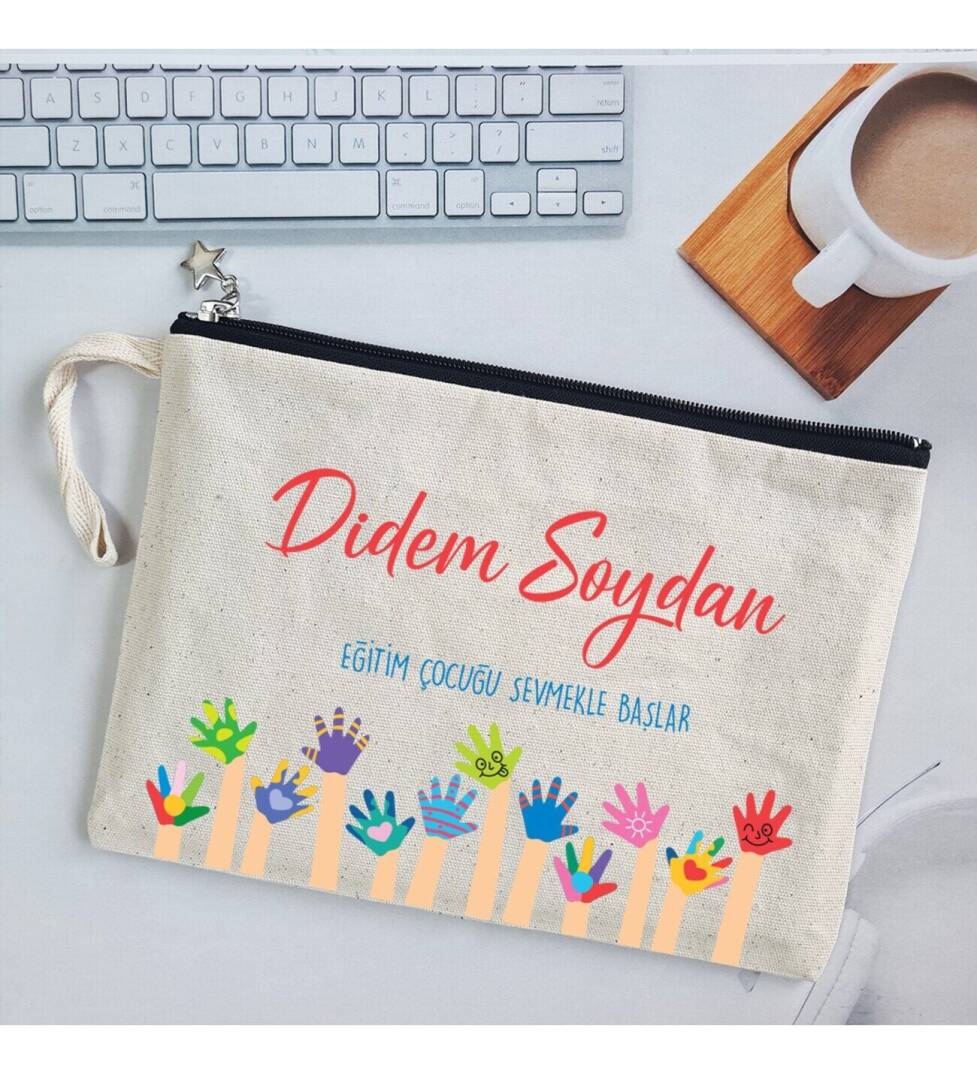 İsme Özel Baskılı Öğretmenler Günü Hediyesi Clutch Çanta - 1