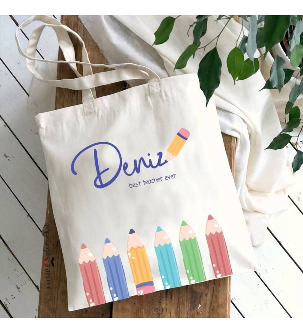 İsme Özel Baskılı Öğretmenler Günü Omuz Çantası Bez Çanta - 1