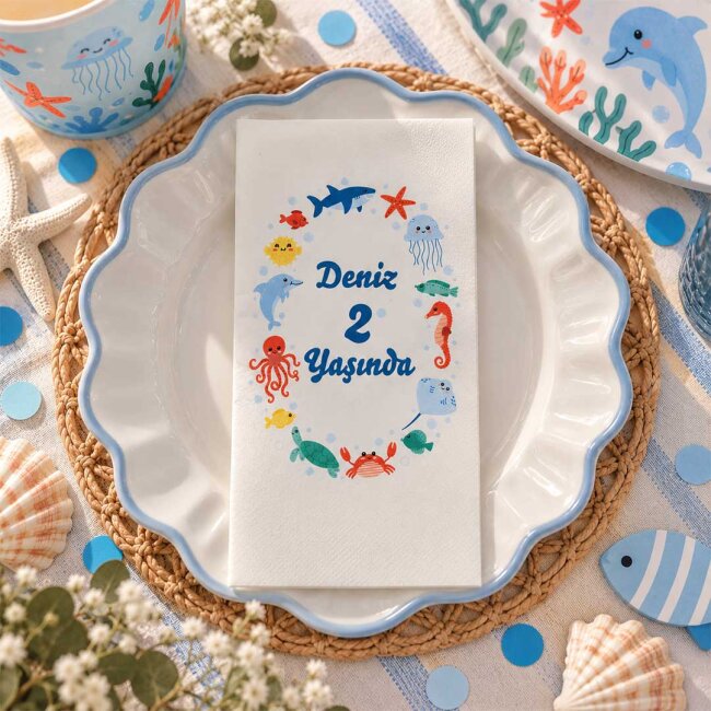 İsme Özel Su Altı Konsept Baskılı Peçete