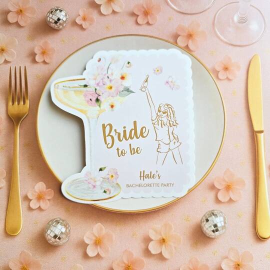 İsme Özel Çiçekli Gold Bride to be Konsept Bekarlığa Veda Kartları