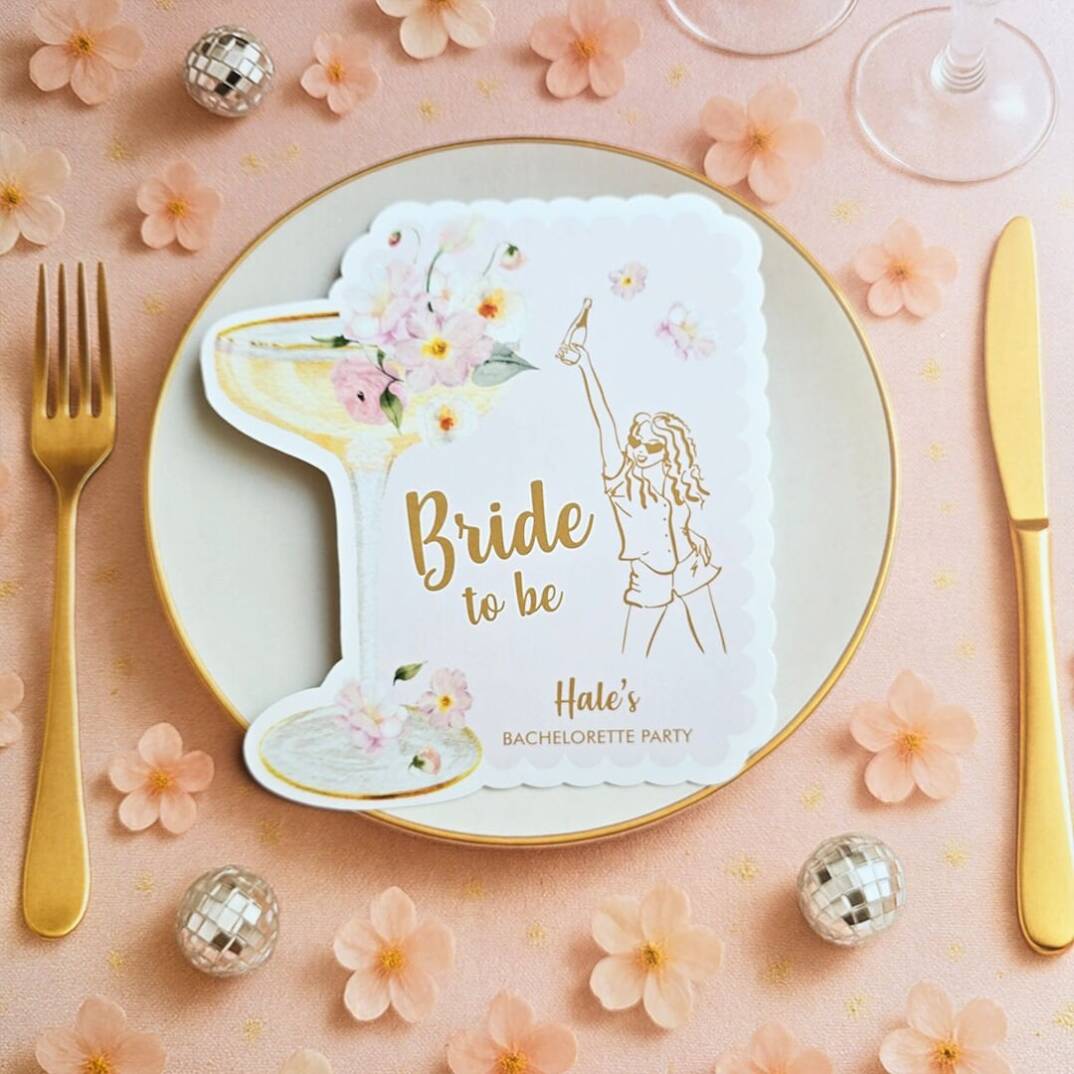 İsme Özel Çiçekli Gold Bride to be Konsept Bekarlığa Veda Kartları - 1