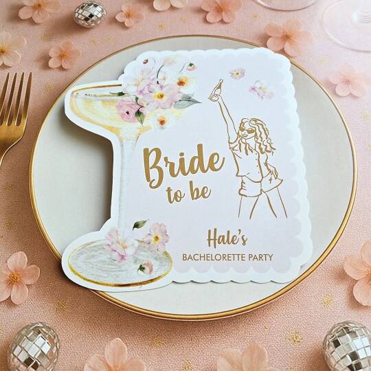 İsme Özel Çiçekli Gold Bride to be Konsept Bekarlığa Veda Kartları - 2