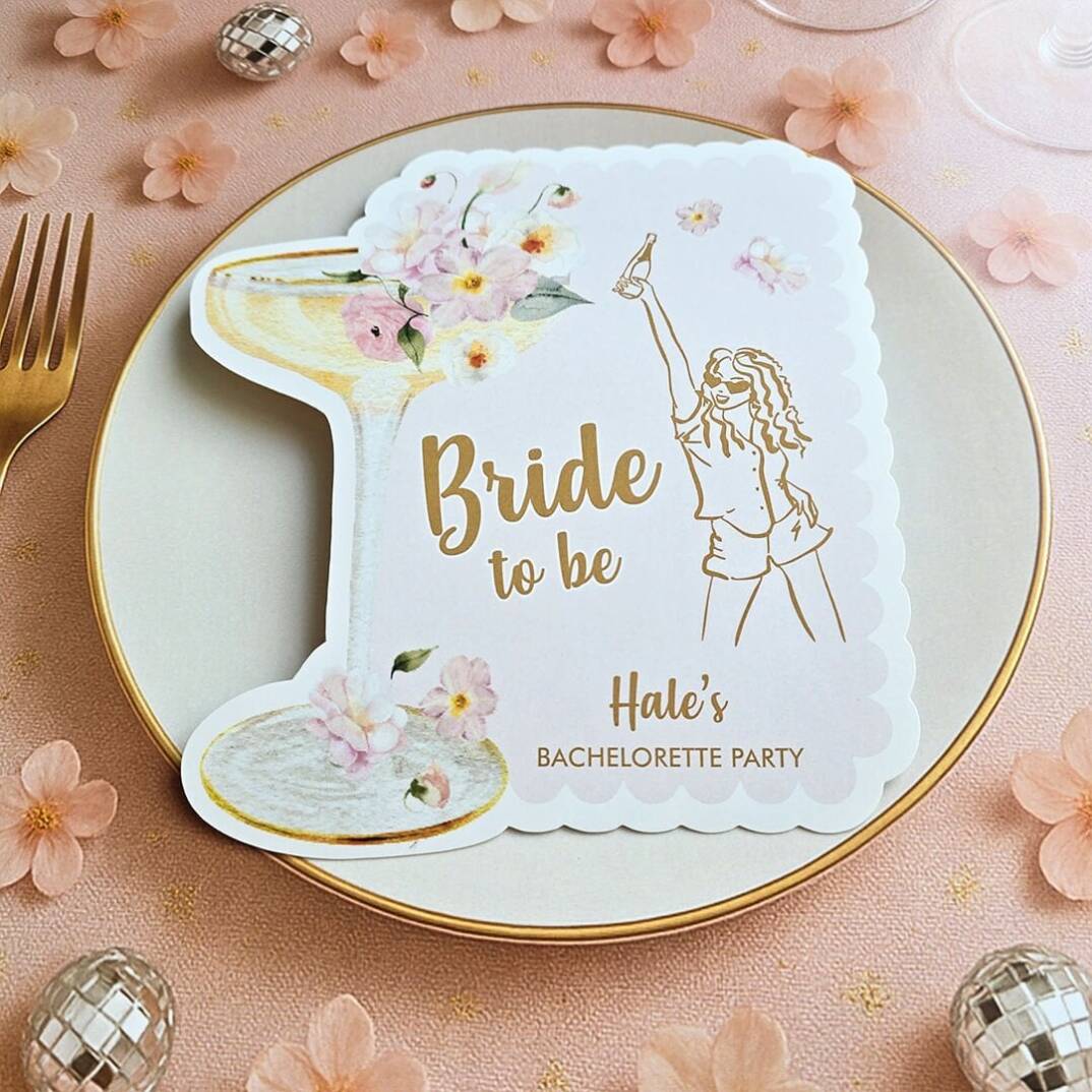 İsme Özel Çiçekli Gold Bride to be Konsept Bekarlığa Veda Kartları - 2