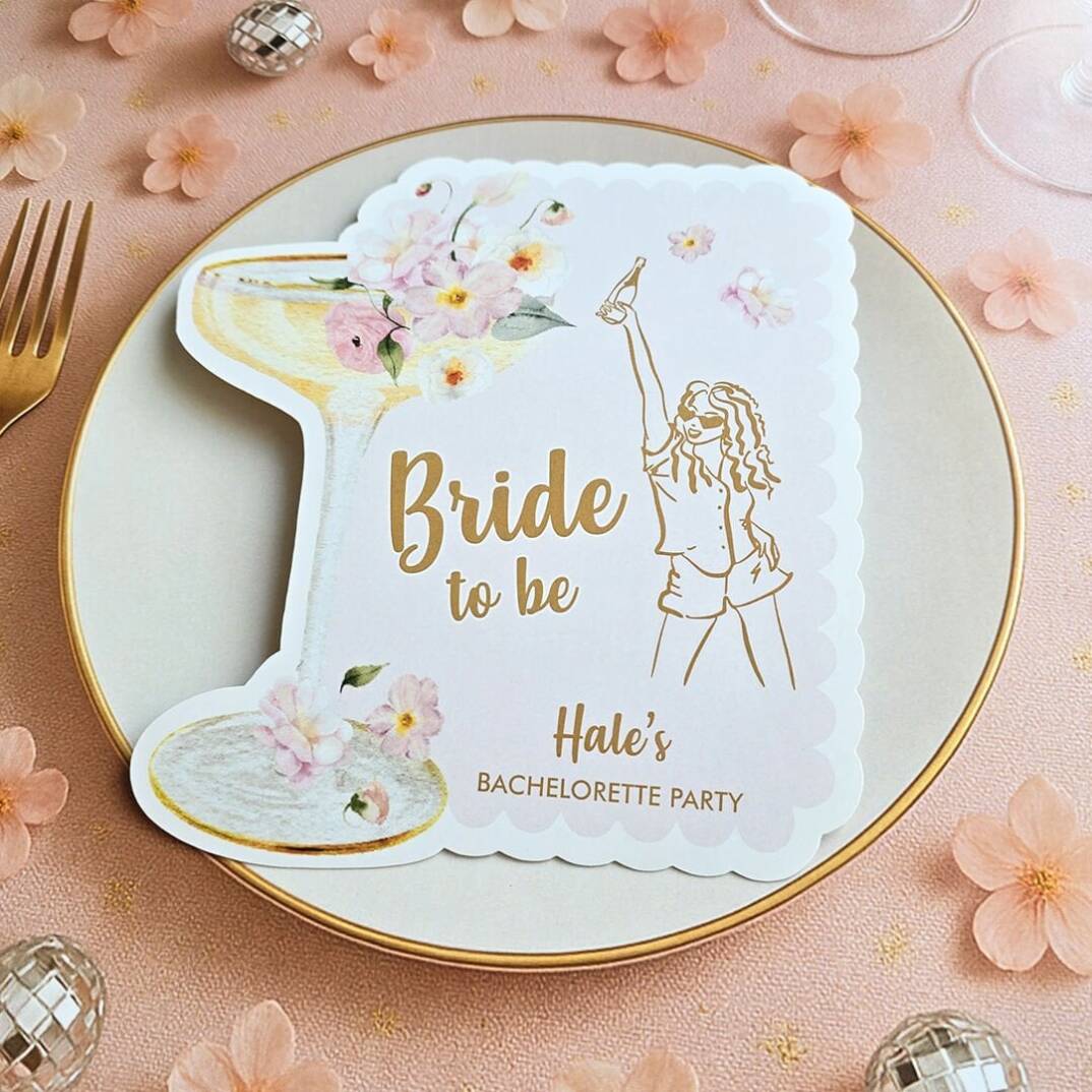 İsme Özel Çiçekli Gold Bride to be Konsept Bekarlığa Veda Kartları - 4