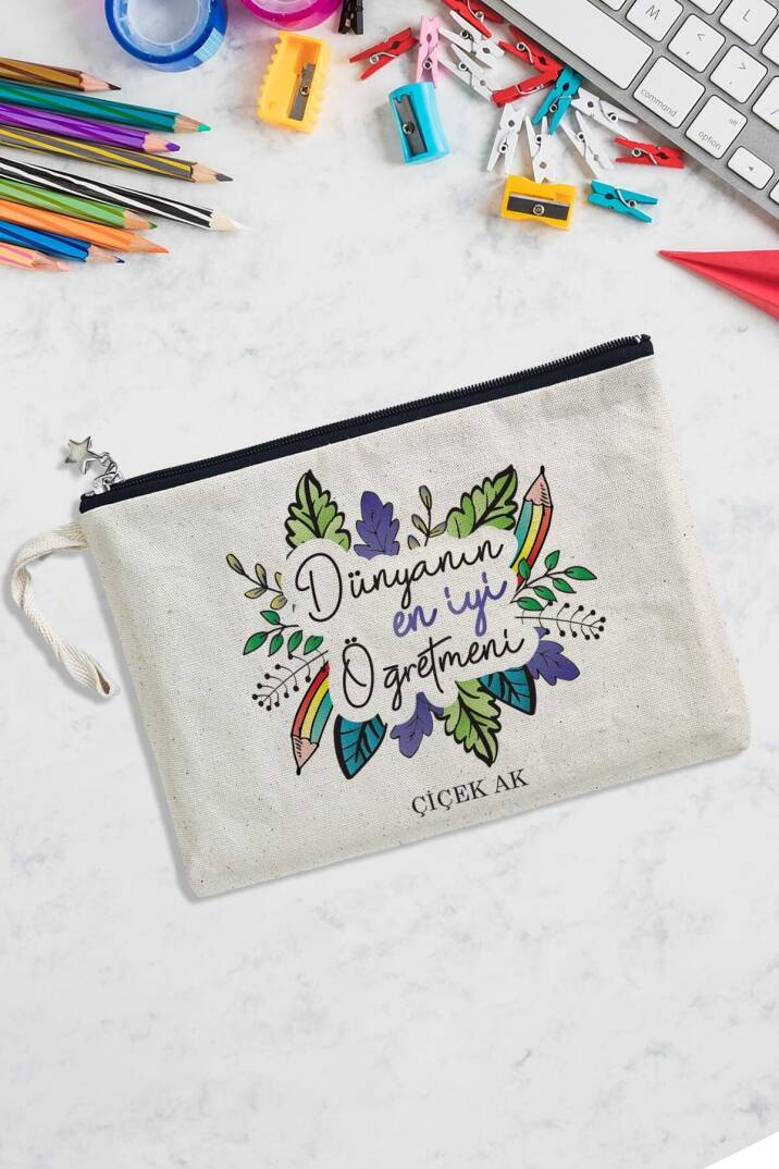 İsme Özel Dünyanın En İyi Öğretmeni Öğretmenler Günü Hediyesi Clutch Çanta - 1