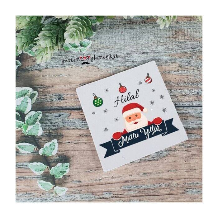 İsme Özel Noel Baba 2 Bardak Altlığı - 1