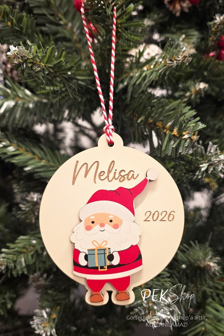 İsme Özel Noel Baba Figürlü İsimli Yılbaşı Ağaç Süsü - 1