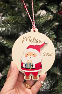 İsme Özel Noel Baba Figürlü İsimli Yılbaşı Ağaç Süsü - 2