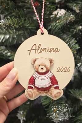 İsme Özel Teddy Bear Yakışıklı Ayı Figürlü İsimli Yılbaşı Ağaç Süsü - 2