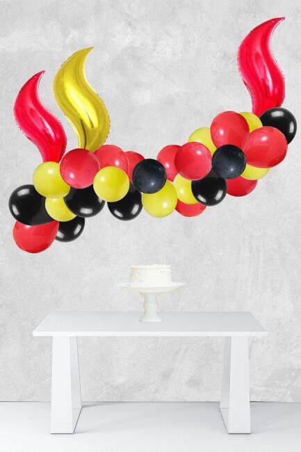 İtfaiye Tema Doğum Günü Balon Zinciri Kırmızı Siyah Sarı Yangın İtfaiye Konsept Balon Seti - 1