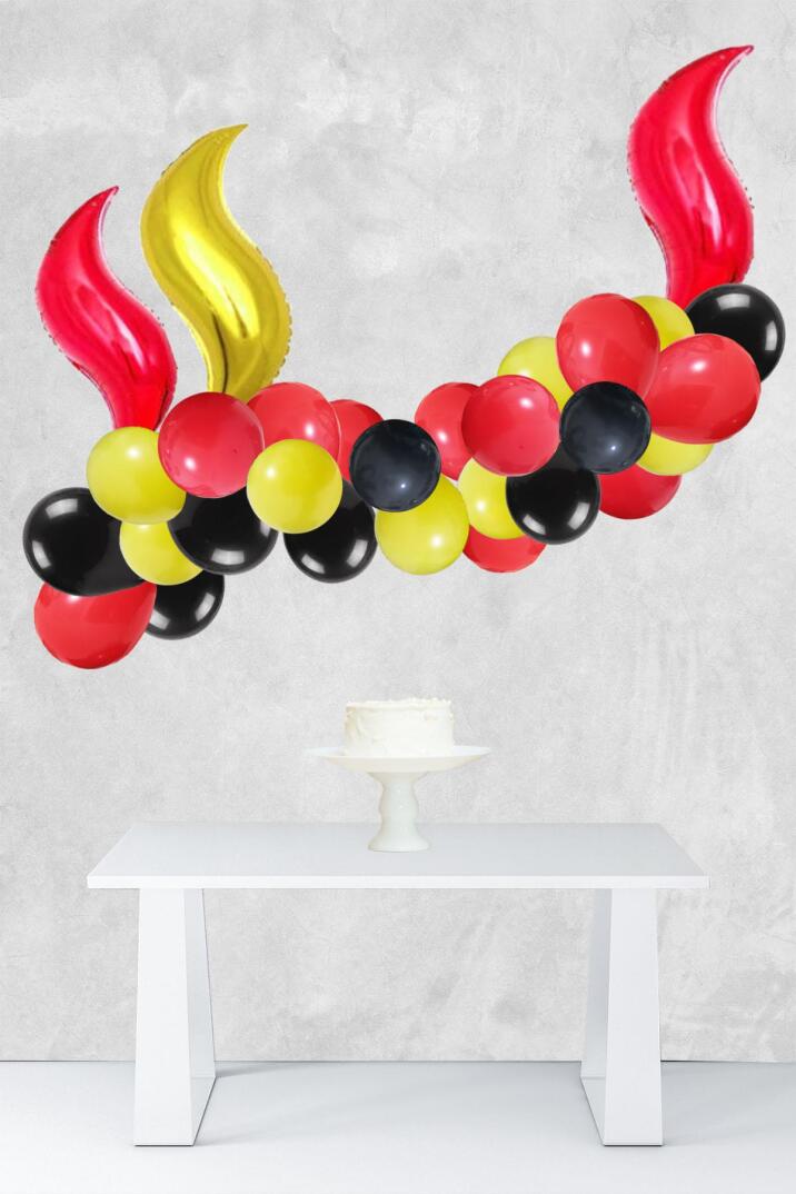 İtfaiye Tema Doğum Günü Balon Zinciri Kırmızı Siyah Sarı Yangın İtfaiye Konsept Balon Seti - 1