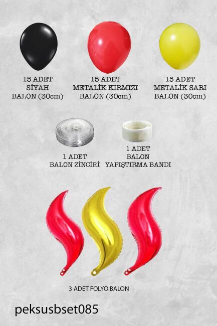 İtfaiye Tema Doğum Günü Balon Zinciri Kırmızı Siyah Sarı Yangın İtfaiye Konsept Balon Seti - 2
