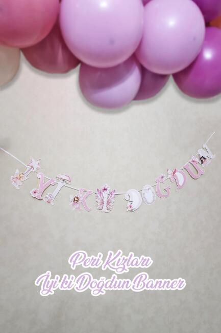 İyi Ki Doğdun Banner Peri Kızı Tema Banner Peri Kızları Konsept Duvar Süsü - 1