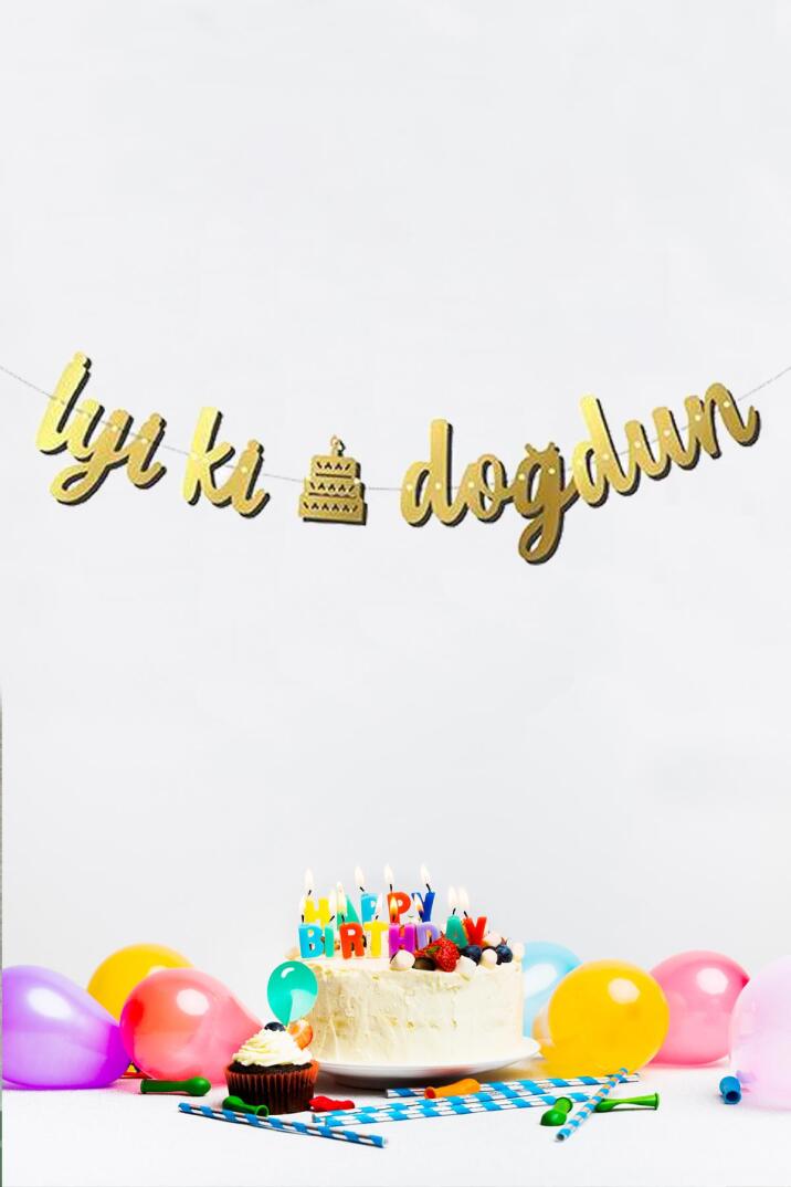 İyi Ki Doğdun Doğum Günü Banner Kaligrafi Banner Yazı Gold - 1