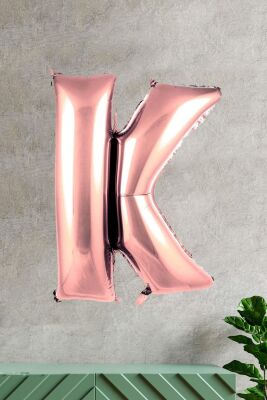 K Harfi Rose Gold Folyo Balon 100 cm 40 inç 1 Metre Baş Harf Balon - 1