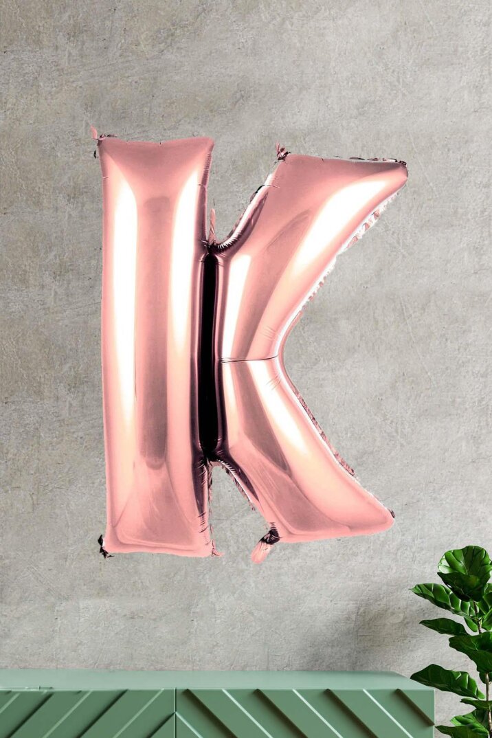K Harfi Rose Gold Folyo Balon 100 cm 40 inç 1 Metre Baş Harf Balon - 1