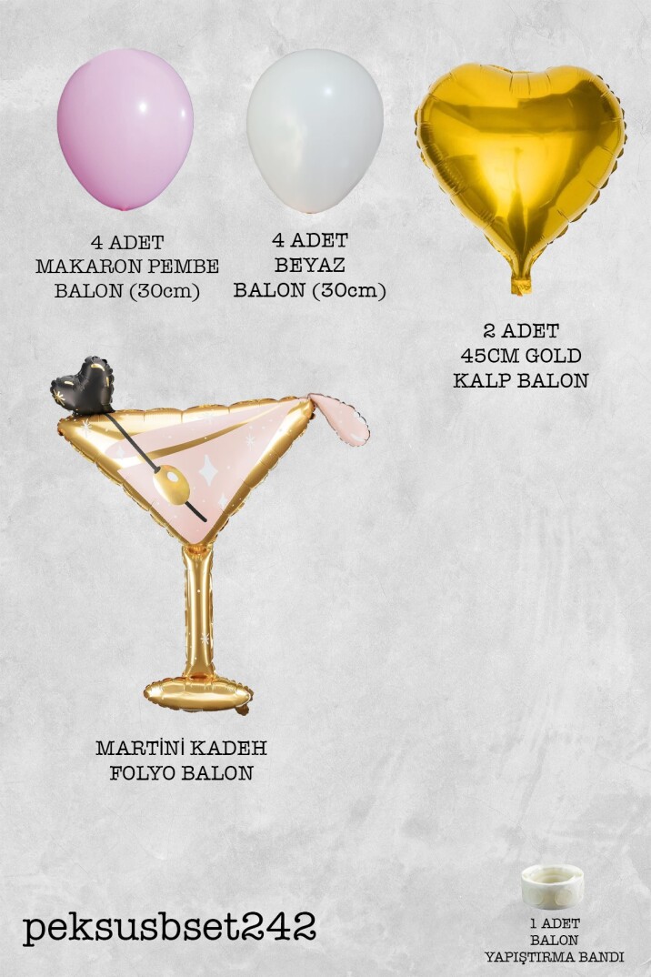 Kadeh Balonlu Gold Pembe Yetişkin Doğum Günü Balon Seti Set242 - 2
