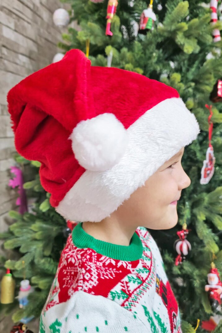 Kalın Kadife Yılbaşı Şapkası Noel Baba Şapkası Lüks Ucu Ponponlu Kalın - 3