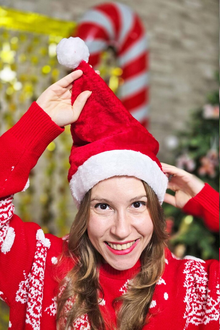 Kalın Kadife Yılbaşı Şapkası Noel Baba Şapkası Lüks Ucu Ponponlu Kalın - 4