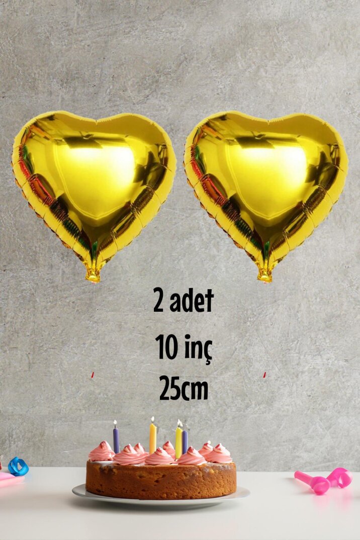 Kalp Şekilli Gold Folyo Balon 10 inc 25 cm 2 Adet - 1