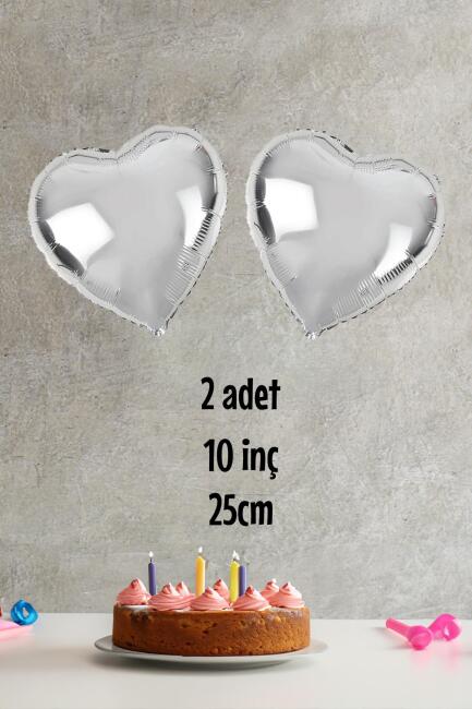 Kalp Şekilli Gümüş Folyo Balon 10 inc 25 cm 2 Adet - 1