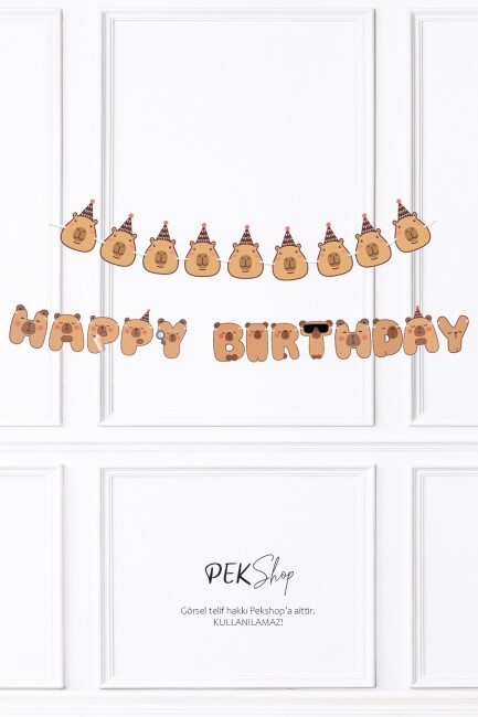 Kapibara 2li Banner Seti Kafalar ve Happy Birthday Banner Capybara Tema Parti Süsleri İpe Dizili Duvar Süsü - 2