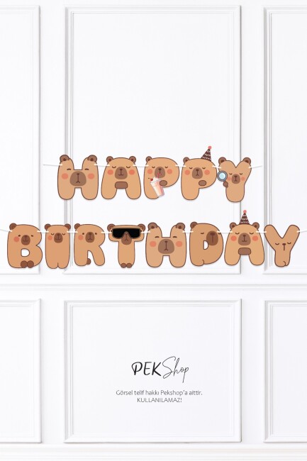 Kapibara 2li Banner Seti Kafalar ve Happy Birthday Banner Capybara Tema Parti Süsleri İpe Dizili Duvar Süsü - 5