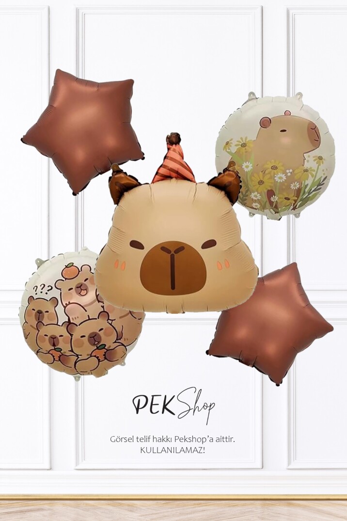 Kapibara 5li Folyo Balon Seti Capybara Tema Balonlar - 1