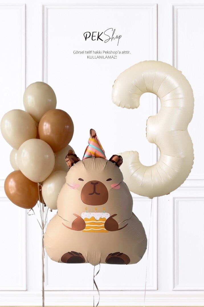 Kapibara Doğum Günü Balon Seti Yaş Balonlu Balon Zinciri Seti - 9