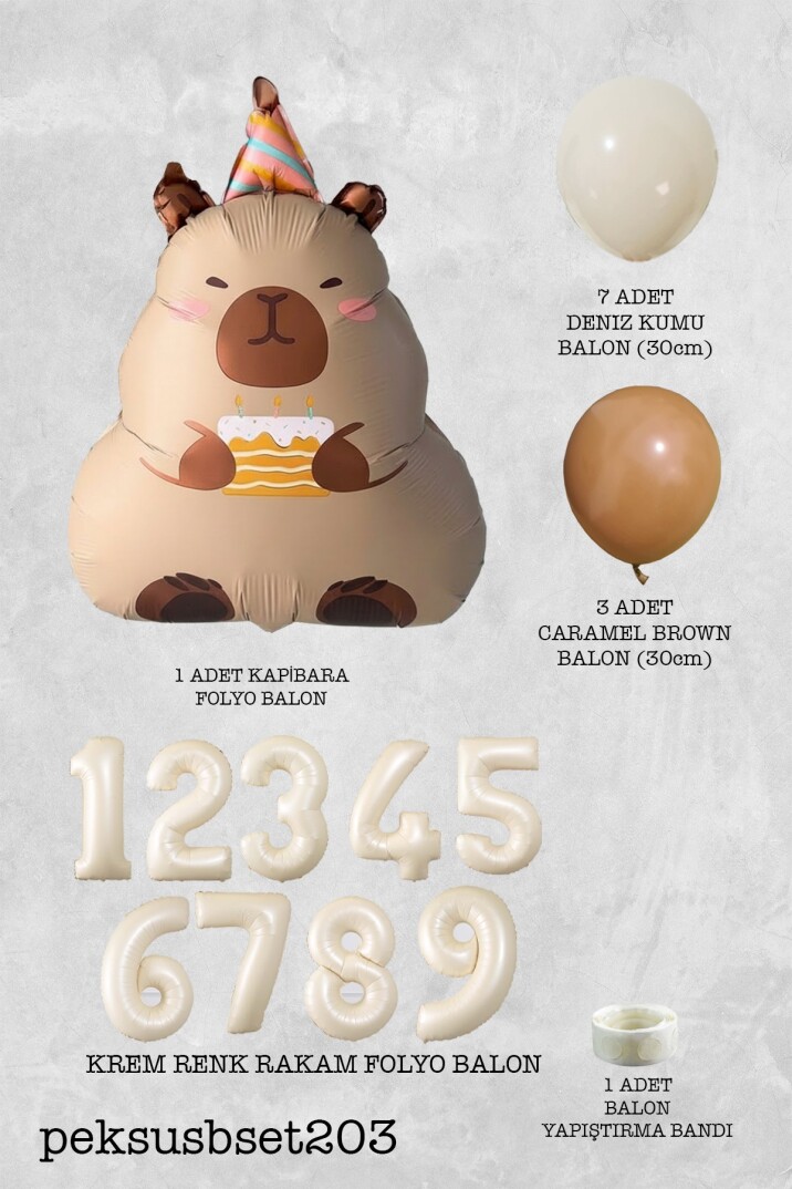 Kapibara Doğum Günü Balon Seti Yaş Balonlu Balon Zinciri Seti - 26