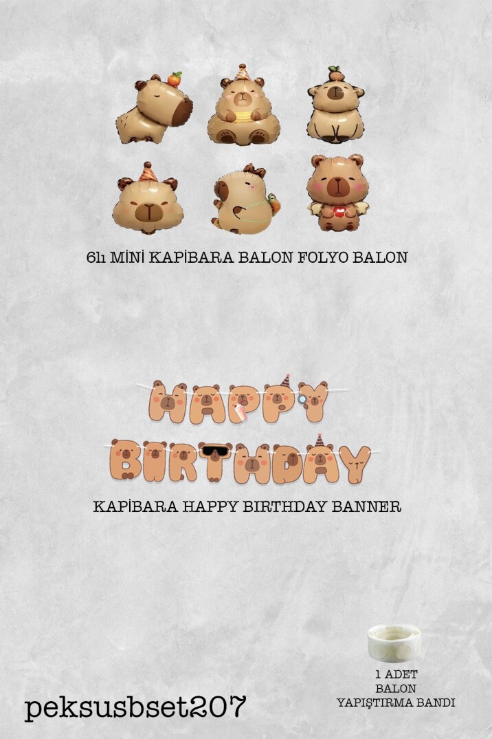 Kapibara Doğum Günü Banner ve 6lı Kapibara Balon Seti - 2