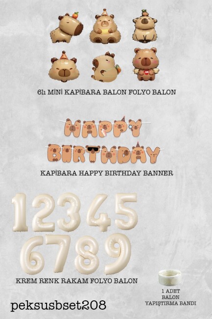 Kapibara Doğum Günü Süsleme Seti Balon ve Banner Seti - 34
