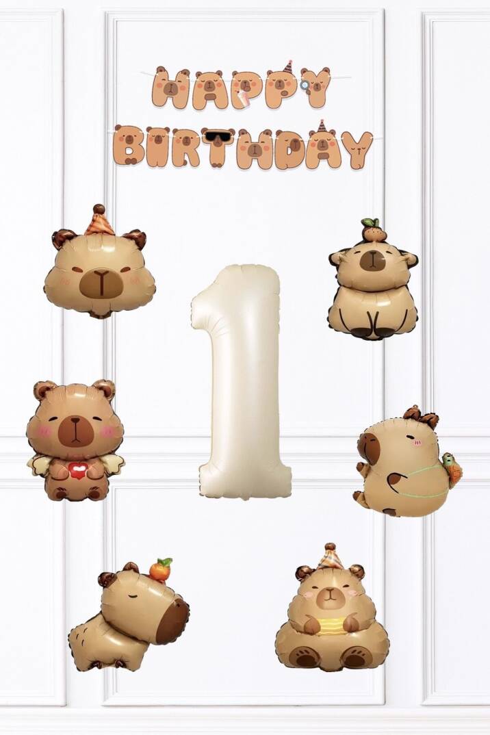Kapibara Doğum Günü Süsleme Seti Balon ve Banner Seti - 1