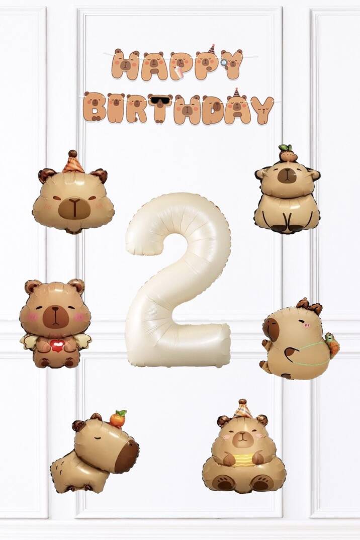 Kapibara Doğum Günü Süsleme Seti Balon ve Banner Seti - 5